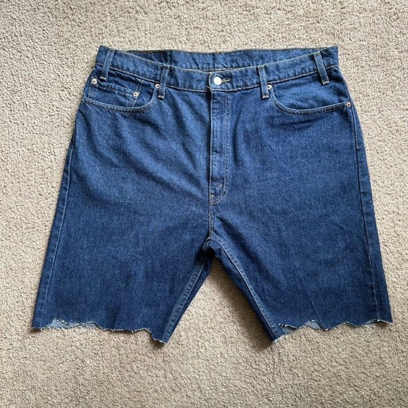 Levi 505 Shorts Mens 38x9 Vintage Blue Medium Wash Denim Cut Off - Picture 1 of 12